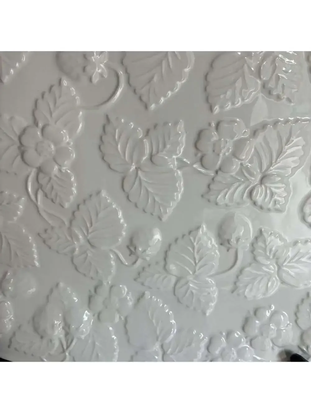 Large Vintage Made in Portugal White Embossed Strawberry Vine Serving Platter